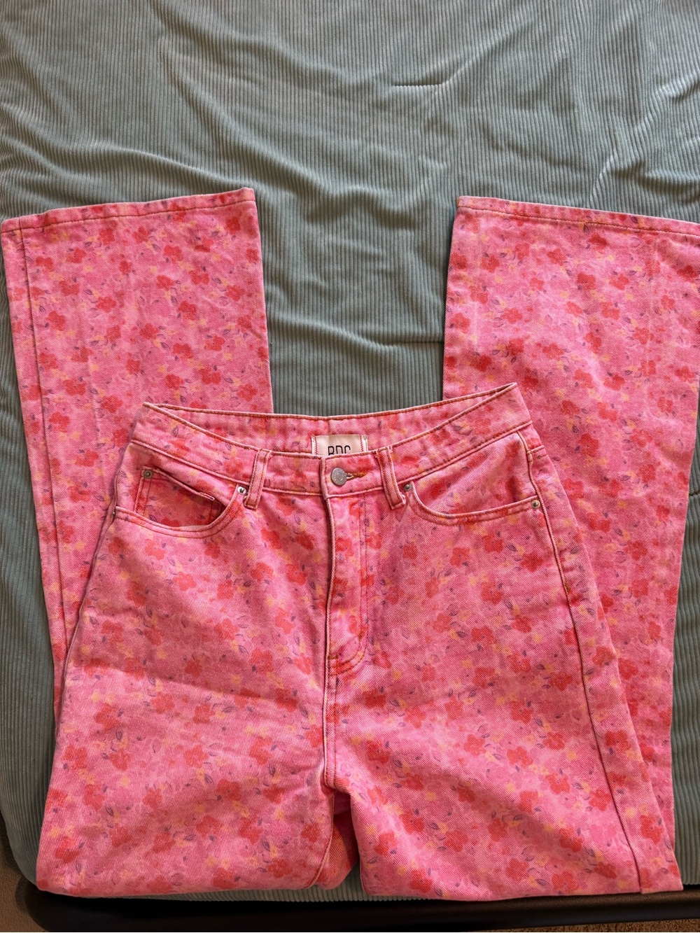 BDG Pink Floral Wide Flared Leg Jeans